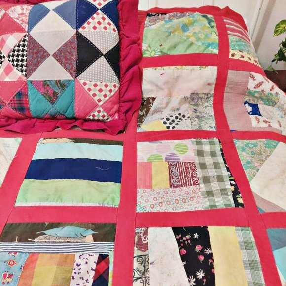 Vintage Patchwork Scrap Crazy Quilt Handmade Full - Picture 6 of 12